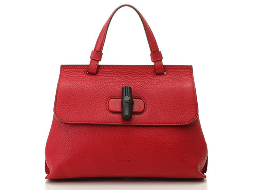 Gucci Shoulder Bag Bamboo Daily Red Leather SJ